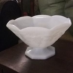 Vintage Footed Milk Glass Fruit Bowl